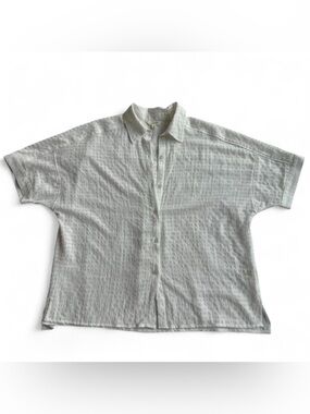Max Studio White Oversized Beachy Short Sleeve Button Down Blouse Top Size L